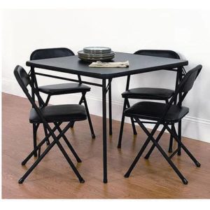 black  folding card table from Wal-Mart