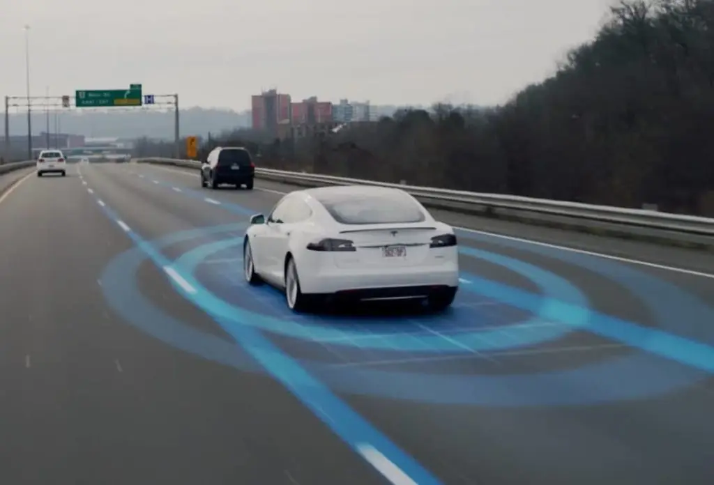 A Tesla driving on autopilot
