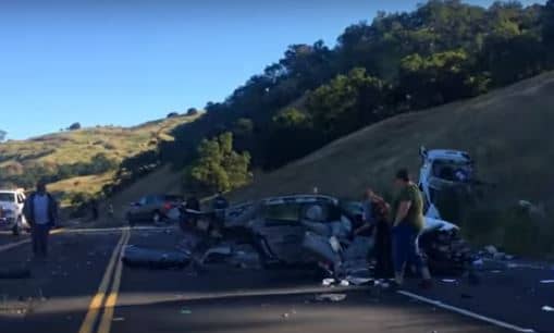 Two Injured When Car Splits in Half After California Crash screenshot image courtesy of youtube video by The Press Democrat