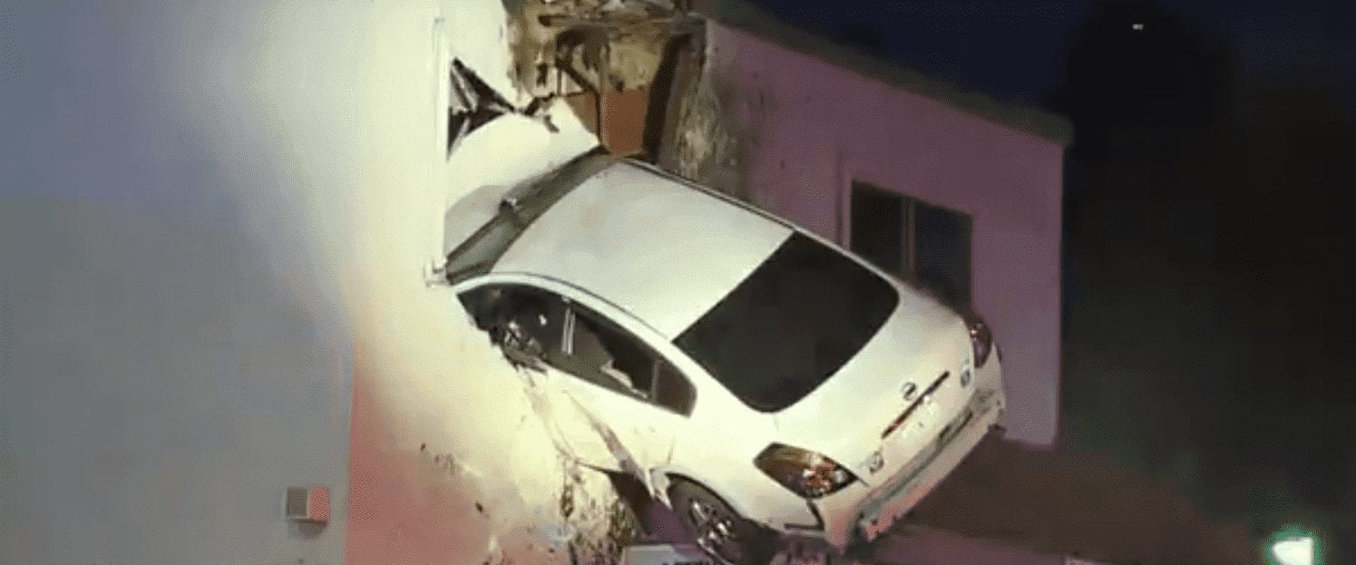 Video Shows Car That Flew Up and Became Wedged in Second Floor of Santa Ana Building