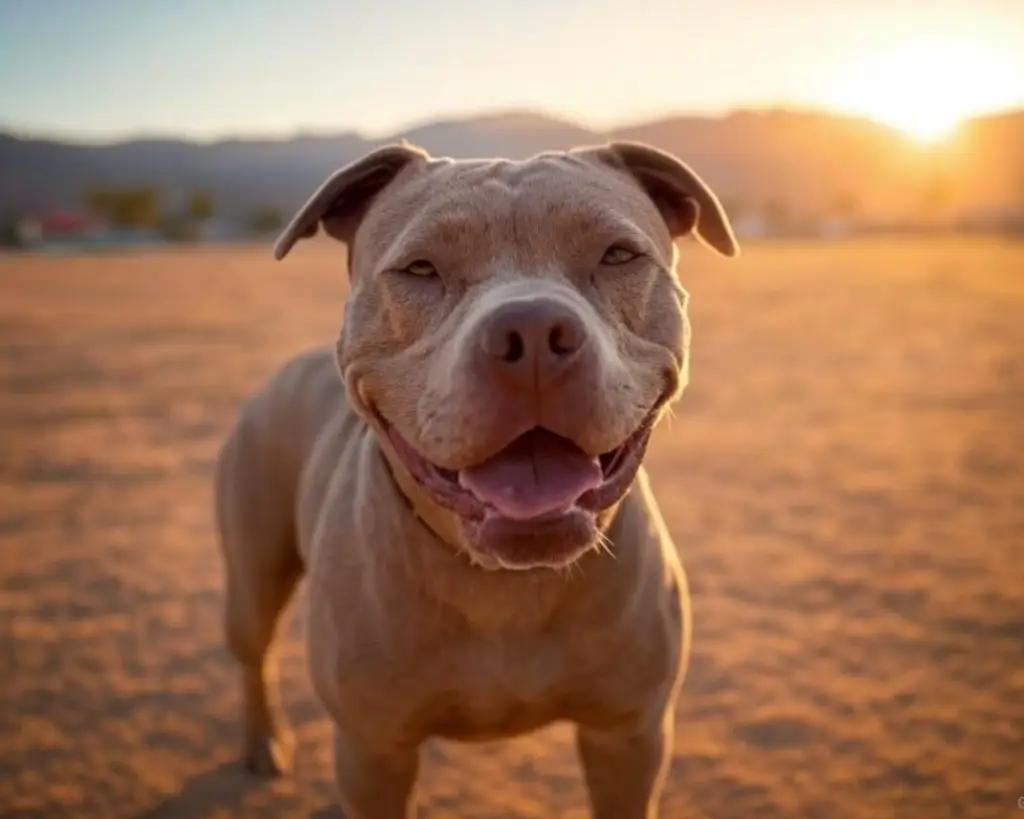 A pit bull roaming freely
