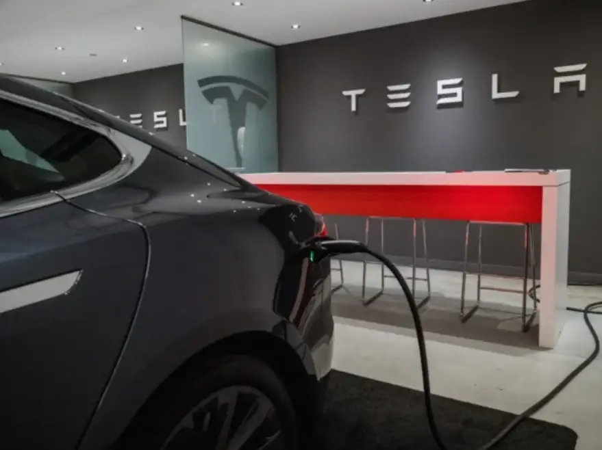A Tesla being charged