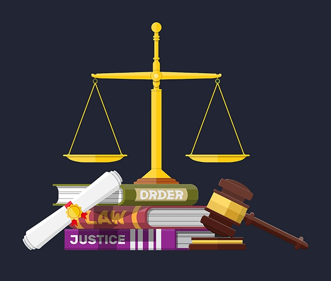 Vector image of gavel andl aw books