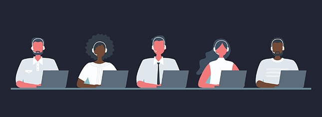Vector image of telemarketers in a row