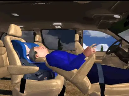 A graphic showing a seatback failure with the seat collapsing into the infant passenger behind.