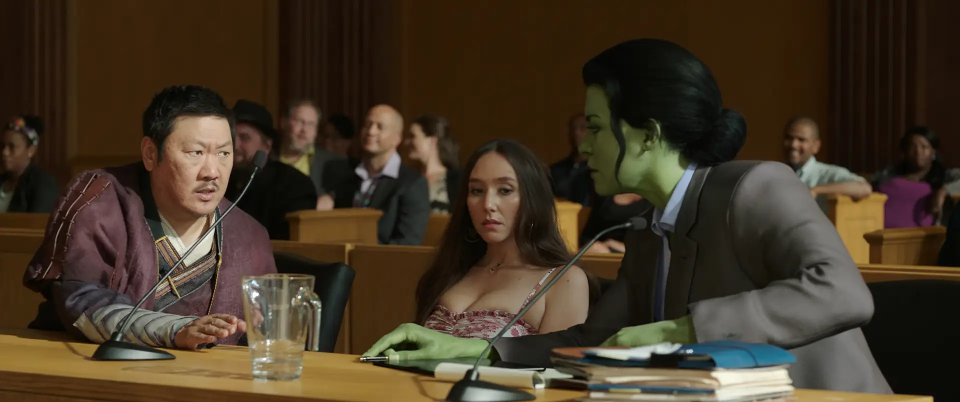 She-Hulk discusses the case with Wong in court