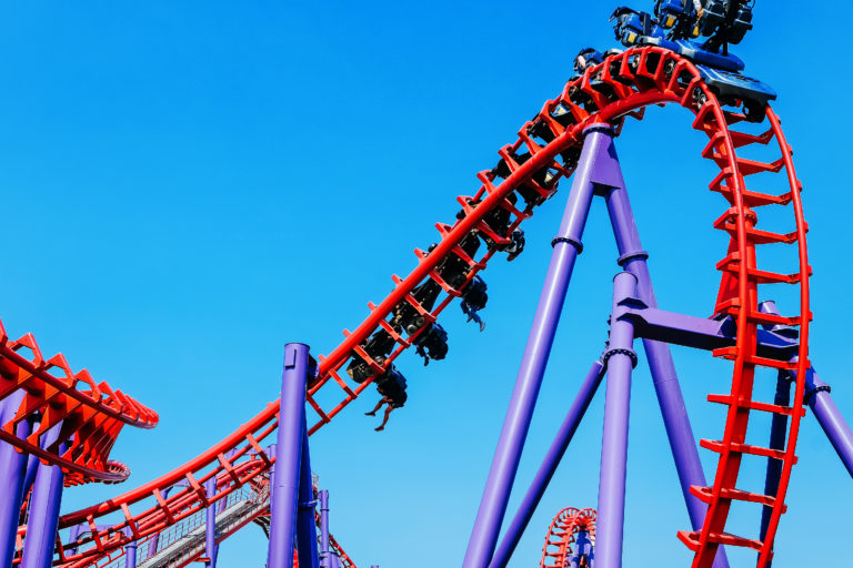 Thrill-seekers on a rollercoaster