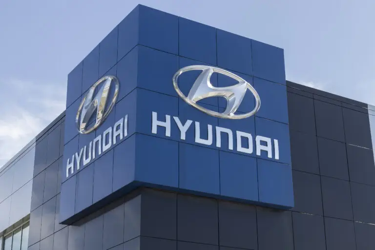 A Hyundai car dealership sign.