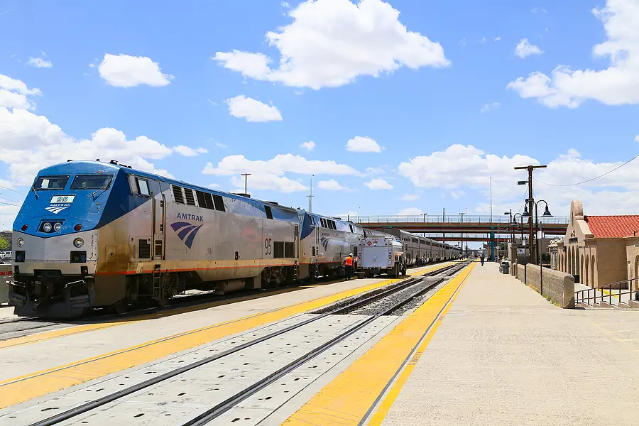 An Amtrak train sits on the tracks