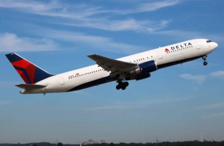 A commercial plane taking off