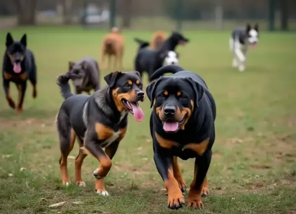 a pack of large breed dogs