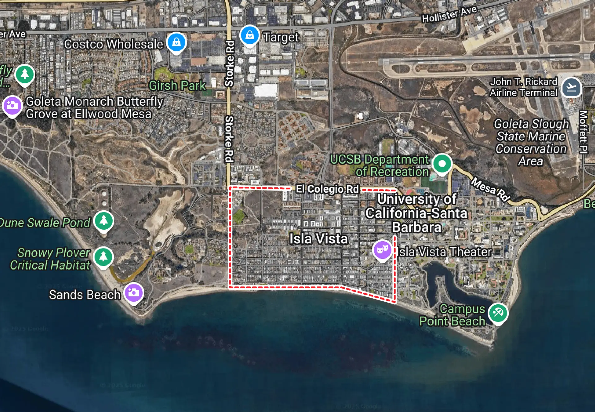 Isla Vista map - dangerous cliffs in Santa Barbara