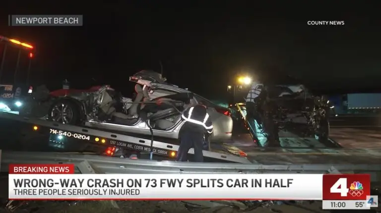 The aftermath of a wrong-way rollover crash on the 73 freeway near Newport Beach.